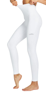 COOLOMG Women Yoga leggings high waisted with side Pocket white