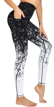 COOLOMG Women Leggings High Waisted Yoga Pants with Side Pocket Black White