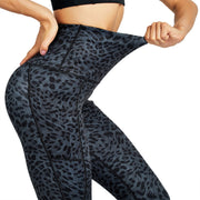 COOLOMG Women Leggings High Waisted Yoga Pants with Side Pocket Black Leopard