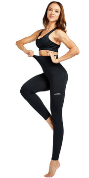 COOLOMG Women Leggings High Waisted Yoga Pants with Side Pocket Black WP002BK