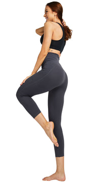 COOLOMG Women Leggings High Waisted Yoga Pants with Side Pocket Grey/Navy Blue