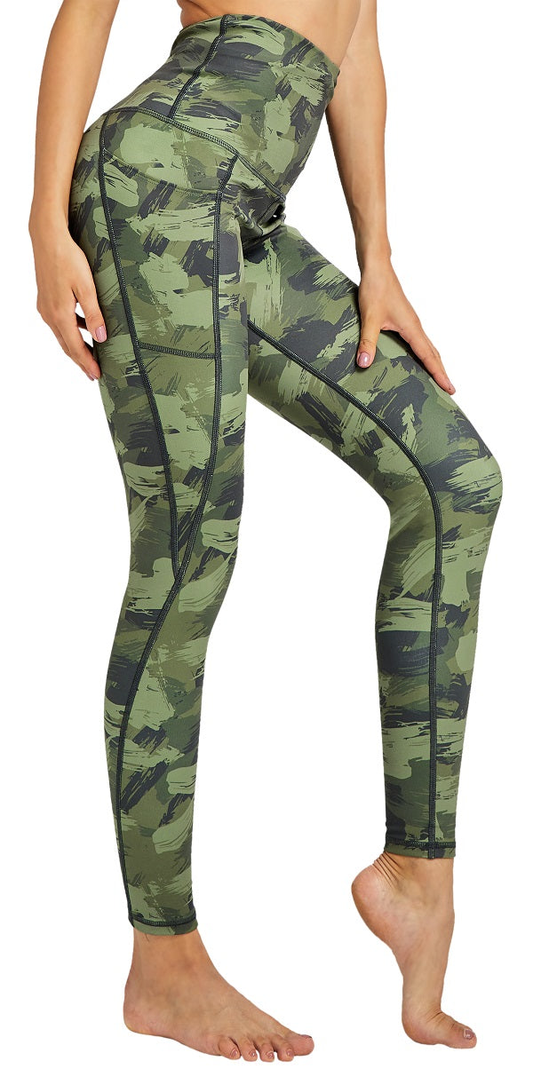 COOLOMG High Waist Yoga Pants with Pockets for Women Workout Gym Running Leggings Camo-Black