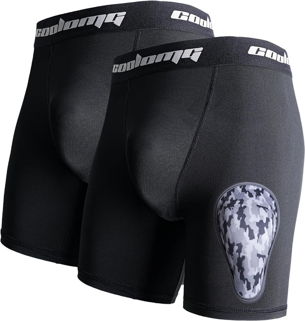 COOLOMG 2-Pack Boys Youth Baseball Under Shorts with Soft Athletic Cup