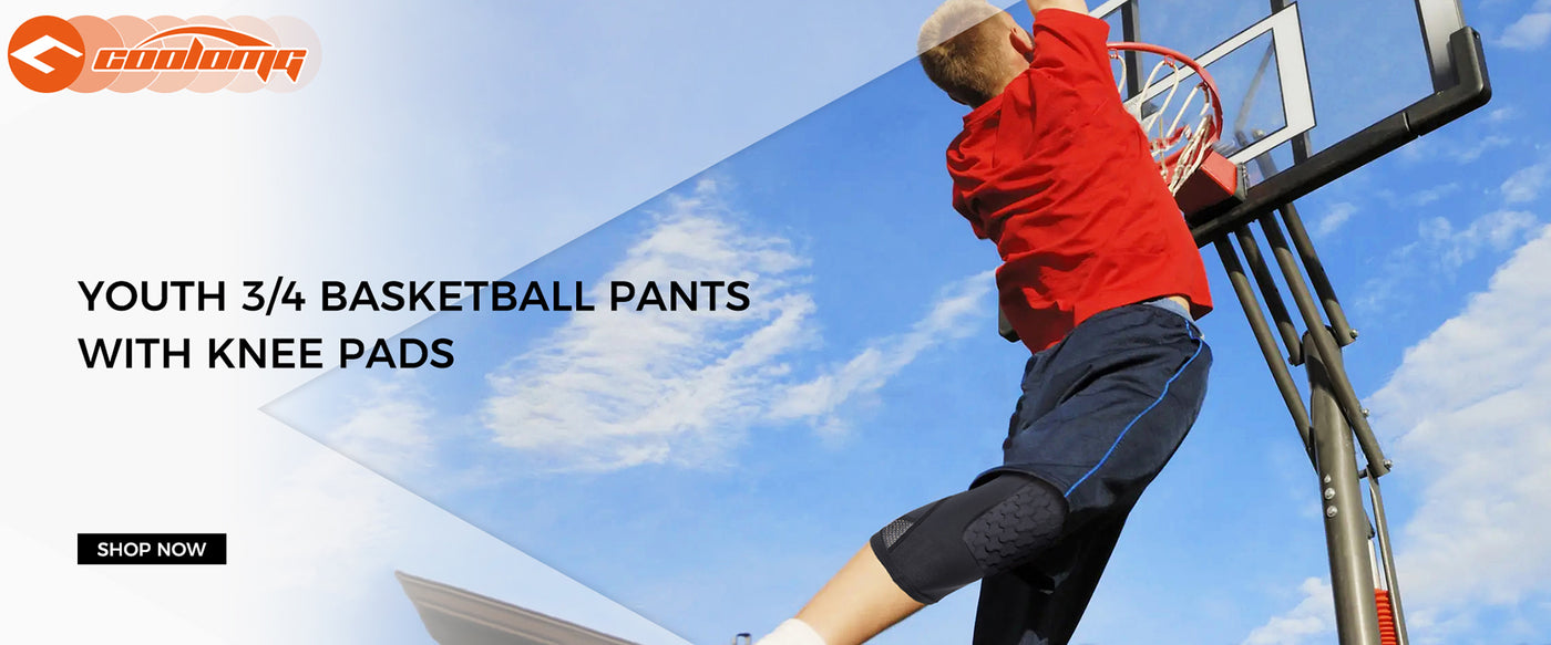 COOLOMG Kids Basketball Leggings with Knee Pads for Youth 3/4