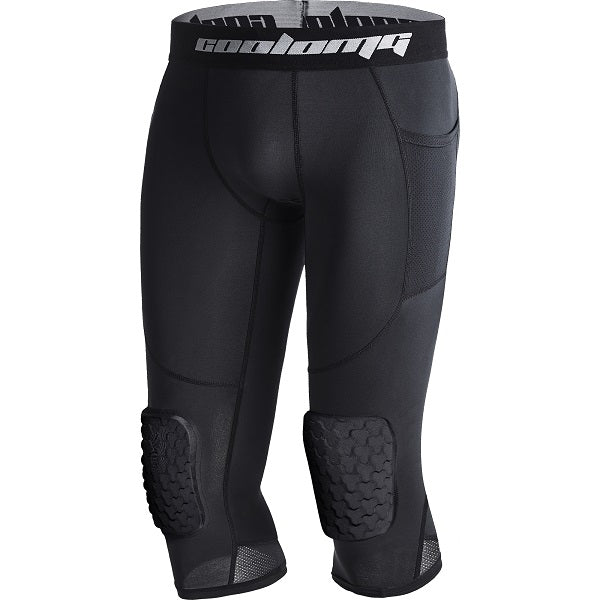  Basketball Compression Pants with Pads, White 3/4
