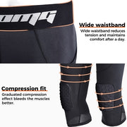 COOLOMG Kids Basketball Leggings with Knee Pads for Youth 3/4 Compression Pants BP001BK_T