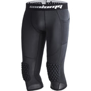 COOLOMG Basketball Leggings with Honeycomb Knee Pads for Kids Youth 3/4 Compression Pants Capri Tights Side Pockets