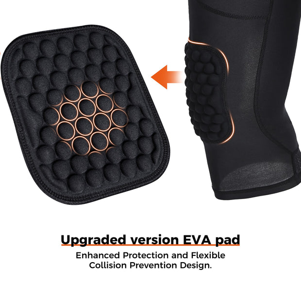 COOLOMG Basketball Leggings with Honeycomb Knee Pads for Kids Youth 3/4 Compression Pants Capri Tights Side Pockets