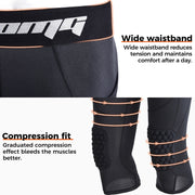 COOLOMG Basketball Leggings with Honeycomb Knee Pads for Kids Youth 3/4 Compression Pants Capri Tights Side Pockets