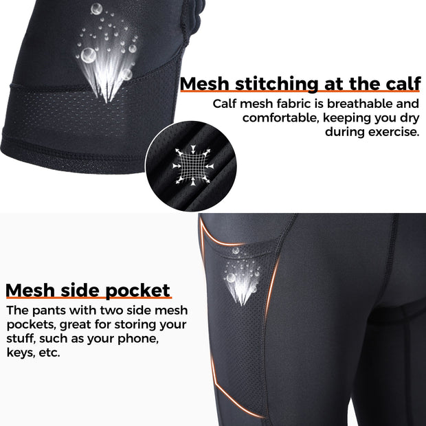 COOLOMG Basketball Leggings with Honeycomb Knee Pads for Kids Youth 3/4 Compression Pants Capri Tights Side Pockets