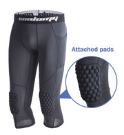COOLOMG Basketball Leggings with Honeycomb Knee Pads for Kids Youth 3/4 Compression Pants Capri Tights Side Pockets