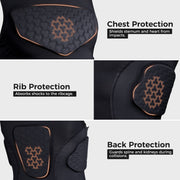 COOLOMG Youth Boys Padded Football Shirt Chest Rib Protector 4-Pad Compression Undershirt Rugby Lacrosse Back Protection