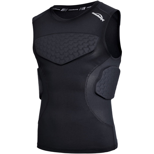 COOLOMG Youth Boys Padded Football Shirt Chest Rib Protector 4-Pad Compression Undershirt Rugby Lacrosse Back Protection