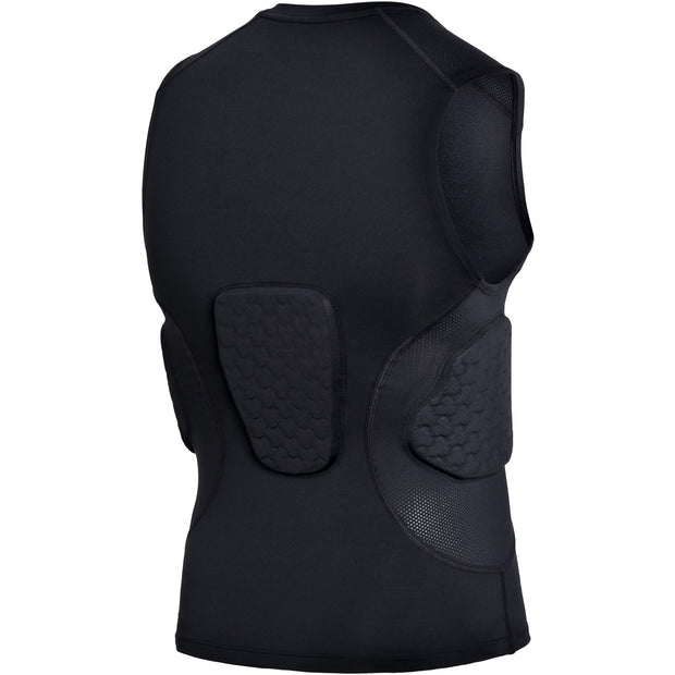 COOLOMG Youth Boys Padded Football Shirt Chest Rib Protector 4-Pad Compression Undershirt Rugby Lacrosse Back Protection