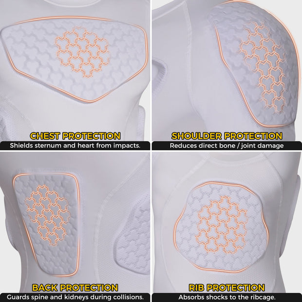 COOLOMG Youth Boys Padded Compression Shirt Football Chest Rib Protector Undershirt Shoulder Back Protection 6-Pad