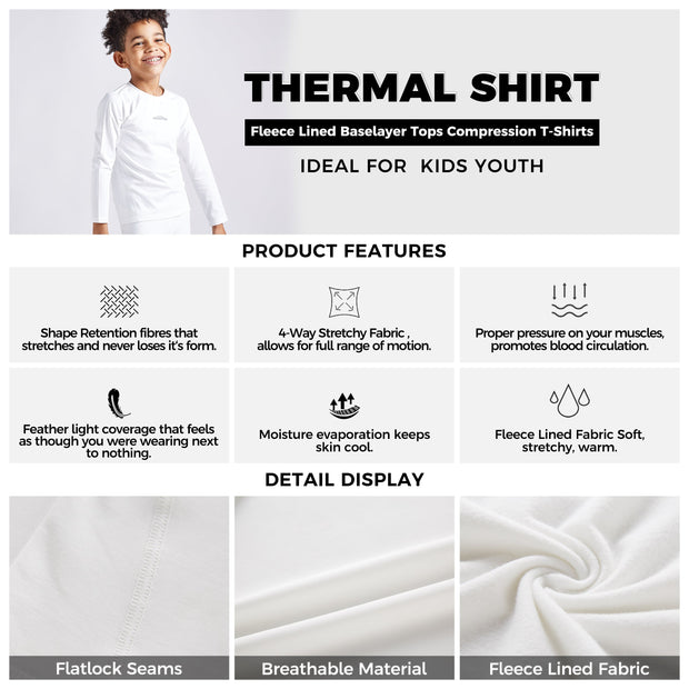 Boys & Girls White Thermal Compression Tops & Bottom Set