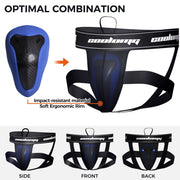 COOLOMG MMA Jock Straps with Cup for Men Adult 4-Straps Athletic Supporters with Groin Cup for BJJ Boxing Muay Thai Wrestling MD004