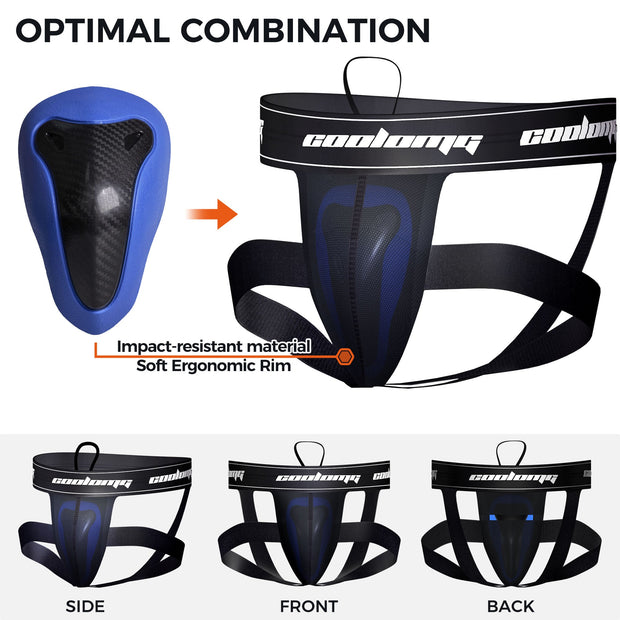 COOLOMG MMA Jock Straps with Cup for Men Adult 4-Straps Athletic Supporters with Groin Cup for BJJ Boxing Muay Thai Wrestling MD004