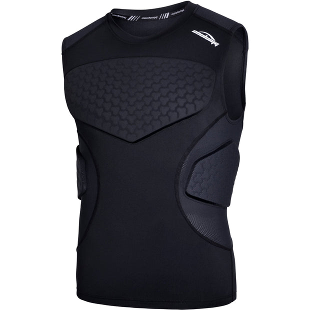 COOLOMG Youth Boys Padded Football Shirt Chest Rib Protector 4-Pad Compression Undershirt Rugby Lacrosse Back Protection