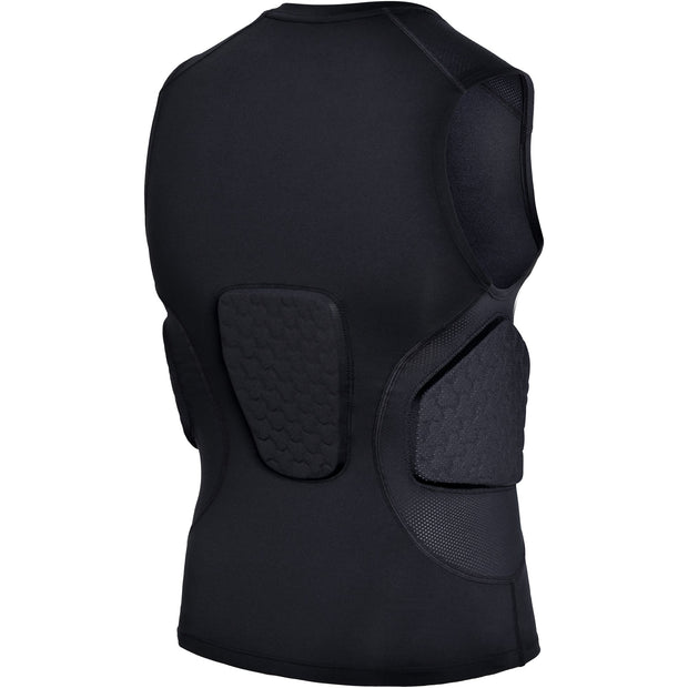 COOLOMG Youth Boys Padded Football Shirt Chest Rib Protector 4-Pad Compression Undershirt Rugby Lacrosse Back Protection