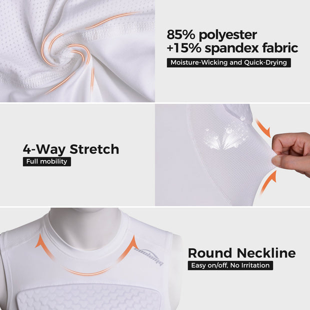 COOLOMG Youth Boys Padded Football Shirt Chest Rib Protector 4-Pad Compression Undershirt Rugby Lacrosse Back Protection