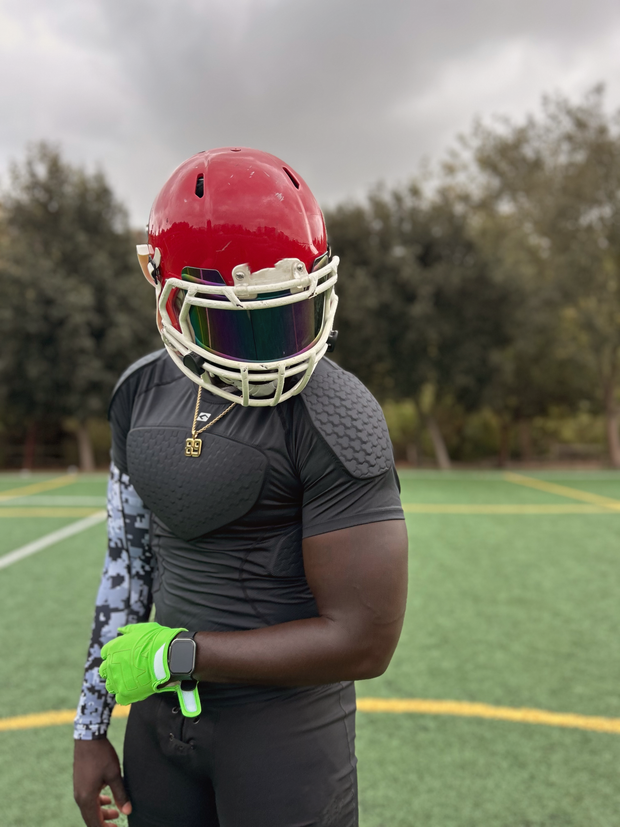 COOLOMG Mens Padded Compression Shirt Football Chest Rib Protector Undershirt Shoulder Back Protection 6-Pad