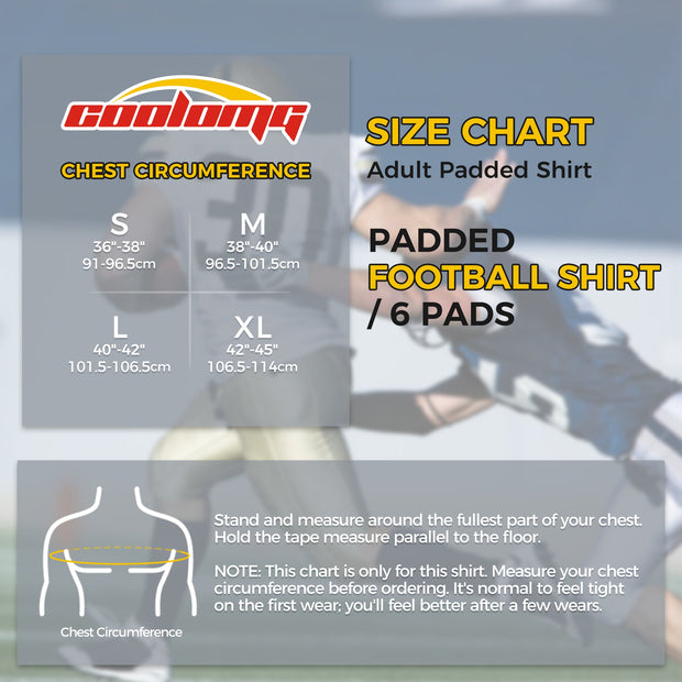 COOLOMG Mens Padded Compression Shirt Football Chest Rib Protector Undershirt Shoulder Back Protection 6-Pad