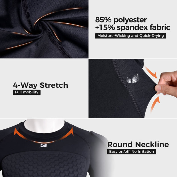 COOLOMG Mens Padded Compression Shirt Football Chest Rib Protector Undershirt Shoulder Back Protection 6-Pad