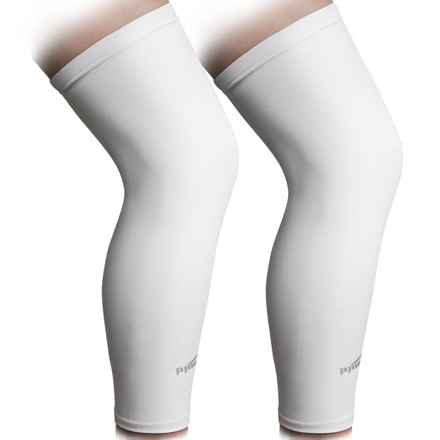 COOLOMG White/Black Sports Compression Leg Sleeve Long Knee Protection SP015WT