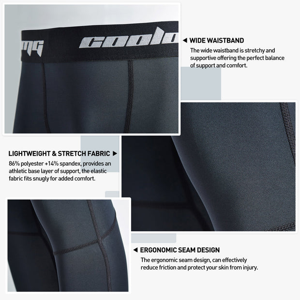 Black Men's Compression Running 3/4 Tights Capri Pants SP028BK