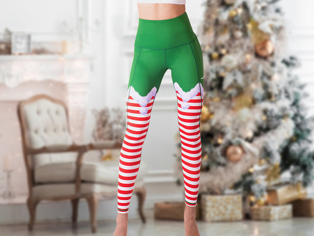 Sports Leggings Striped Christmas Leggings Candy Cane Plus Size