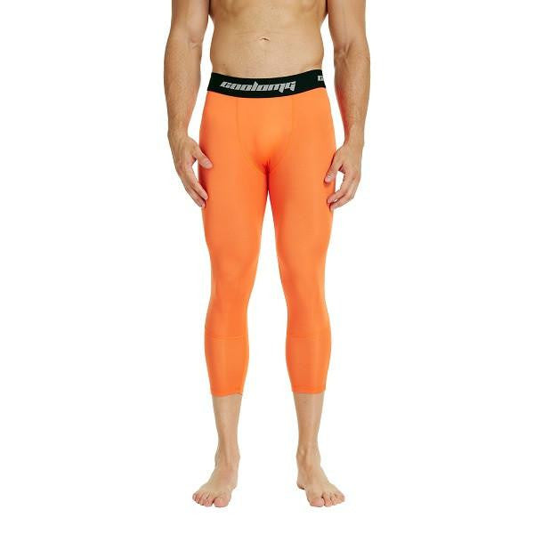 COOLOMG Leggings - Orange 3/4 Compression Tights Leggings for Men