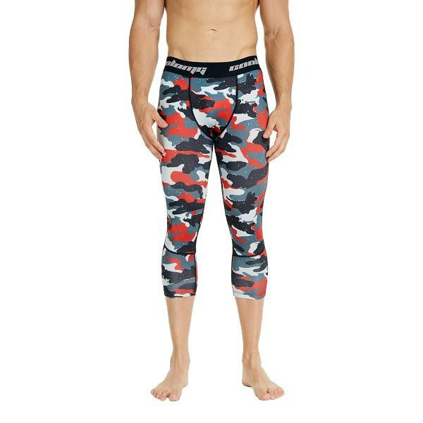 COOLOMG Red Camo Compression Running 3/4 Tights Capri Pants