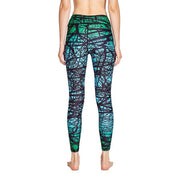 Women Green Forest Printed Compression Yoga Leggings