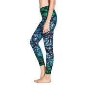 Women Green Forest Printed Compression Yoga Leggings