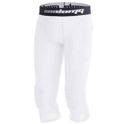 White Big Kids ¾ Length Compression Tight with Pads BP001WT