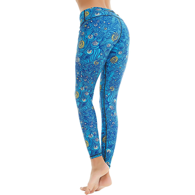 Women Blue Waves Printed Yoga Pants