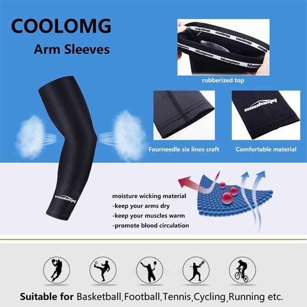 COOLOMG Sports Compression Arm Sleeves for Football Volleyball Baseball Softball Basketball Adult &Youth SizesSP017BK