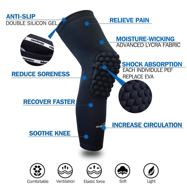 COOLOMG Basketball Knee Pads Compression Leg Sleeves Honeycomb Knee Pads