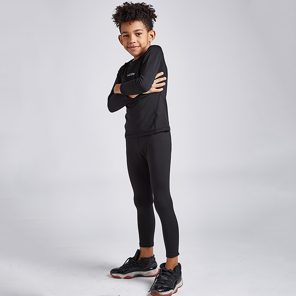 Boys & Girls Black Thermal Compression Tops & Bottom Set CH001