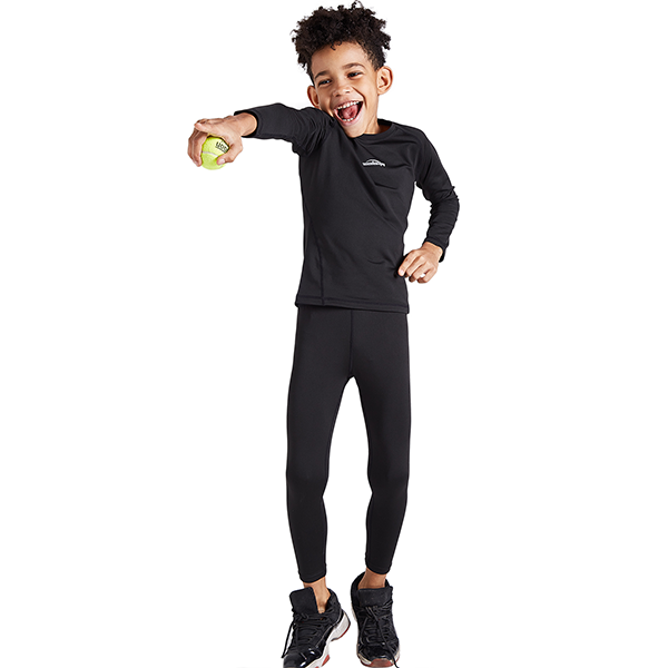 Boys & Girls Black Thermal Compression Tops & Bottom Set CH001