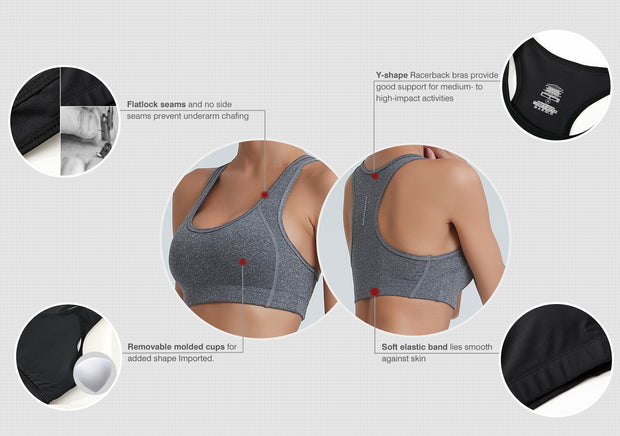 White Women's Sports Bras With Removable Padded