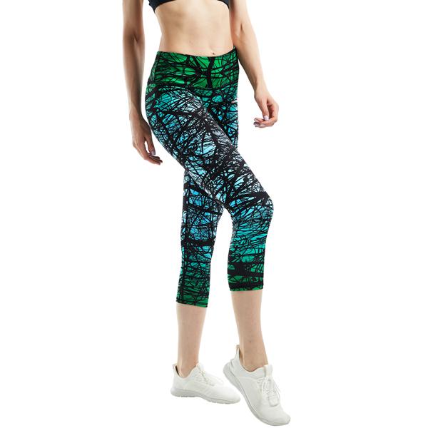 Women Green Forest Printed Compression Yoga Capris